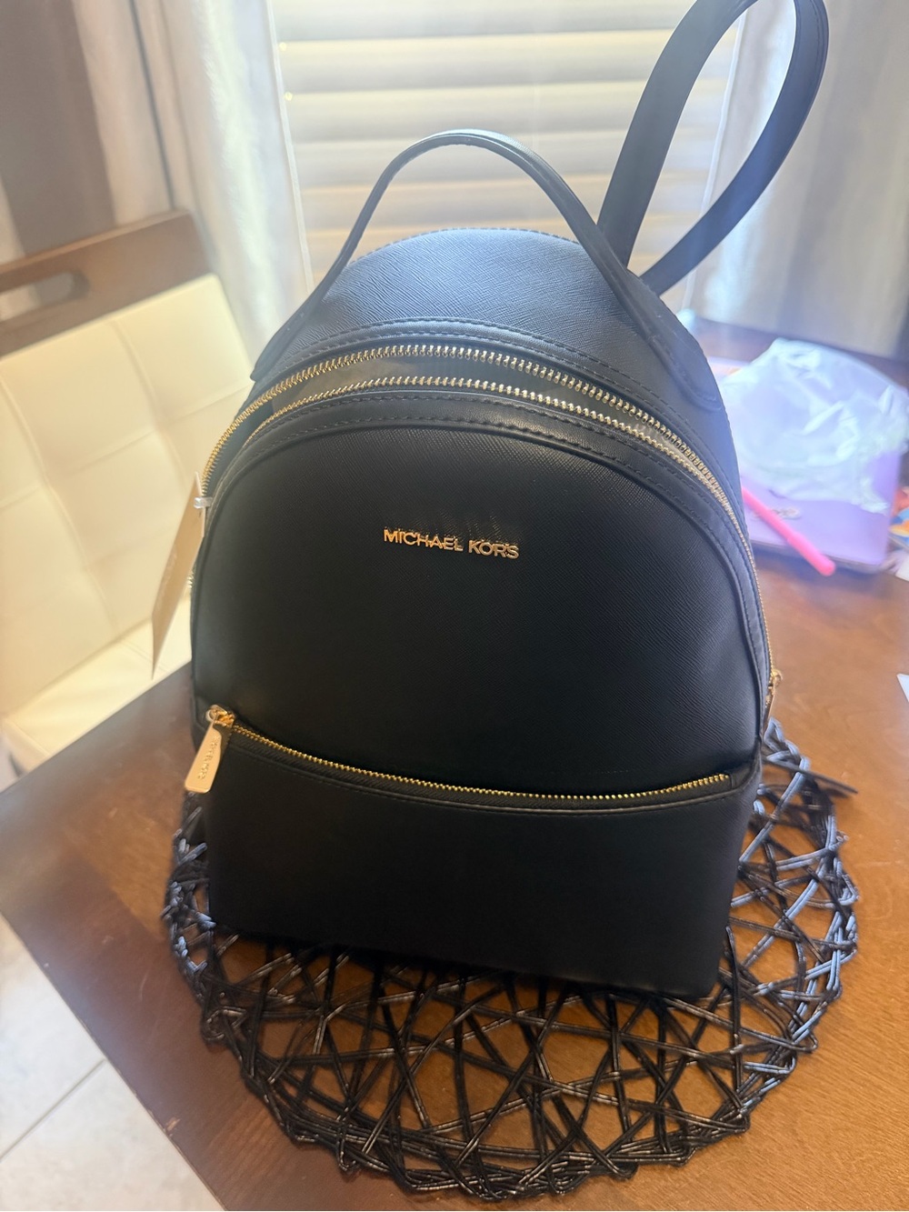 Michael Kors Black Leather Mini Backpack with Gold Hardware